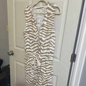 Lou & Grey Tan and White Striped Romper